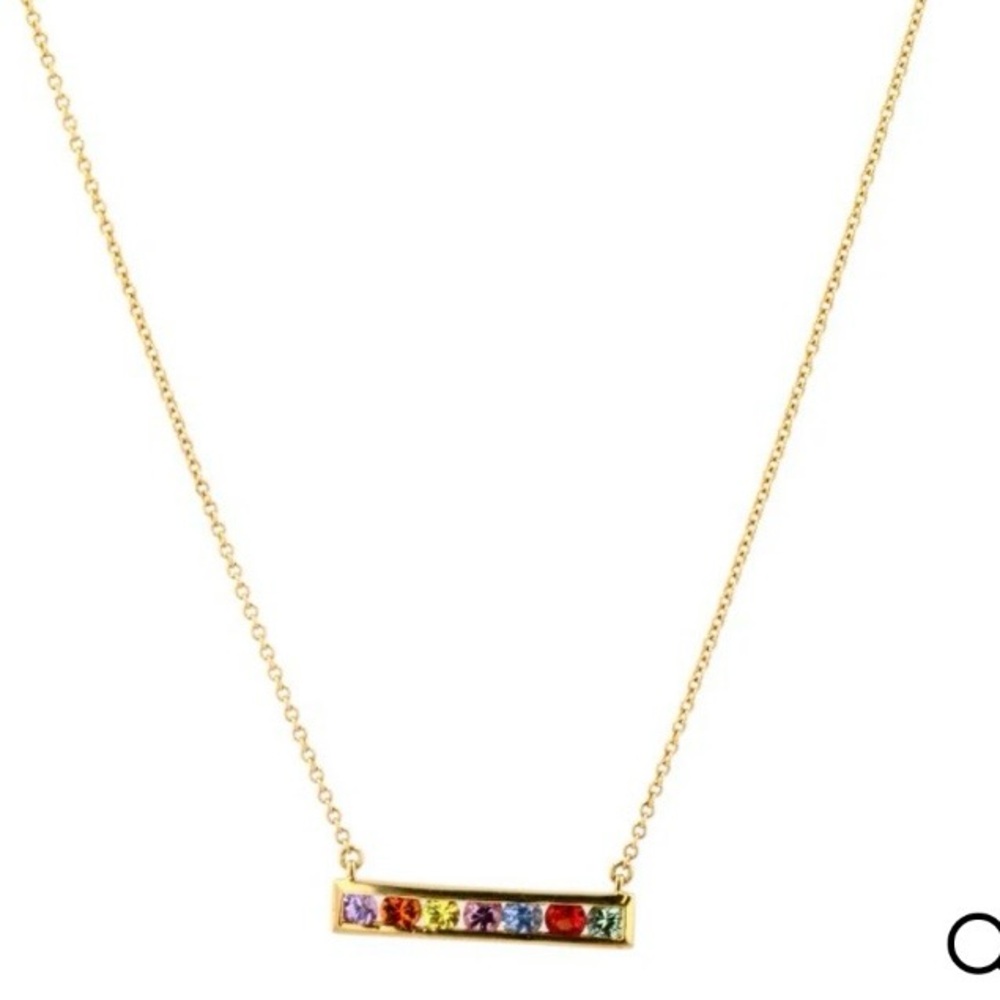 Effy Gold Necklace with Multicolor Sapphire Bar 18k 18” necklace 1”bar